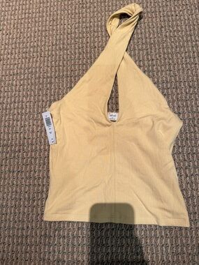 Aritzia Wilfred Pale Yellow Ribbed Halter Tank